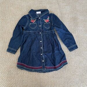 Nannette Kids Blue Denim Dress with Vibrant Floral Design